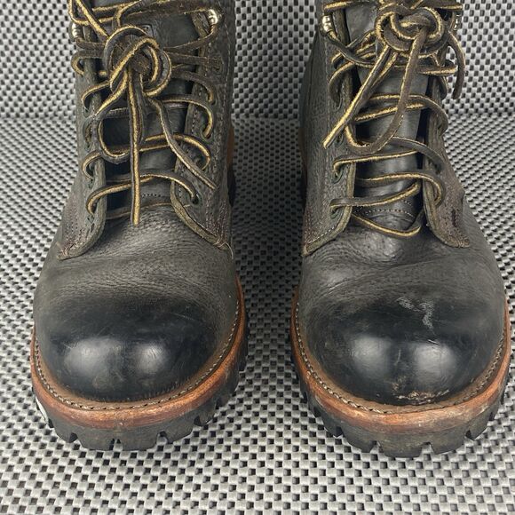 Vintage Frye Logger Combat Boot Mens Size 9 Black Leather Lace Up Made In USA - Picture 7 of 16